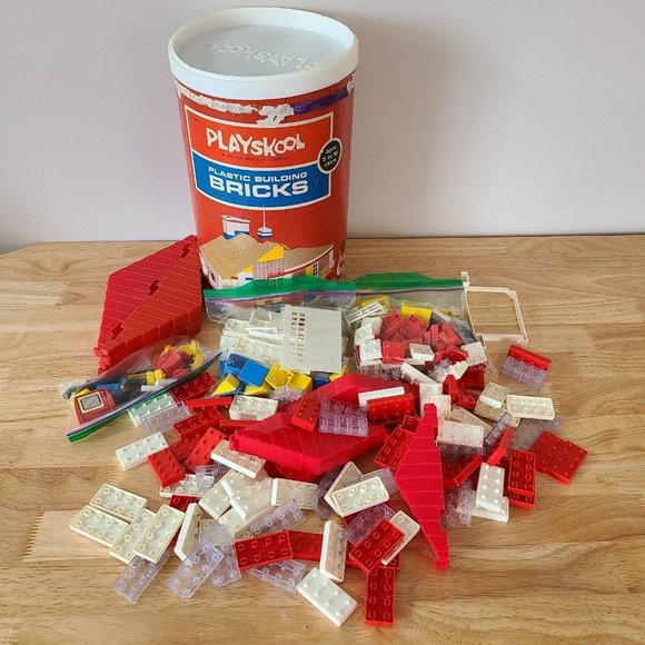 Playskool Vintage Canister of Building Blocks1970